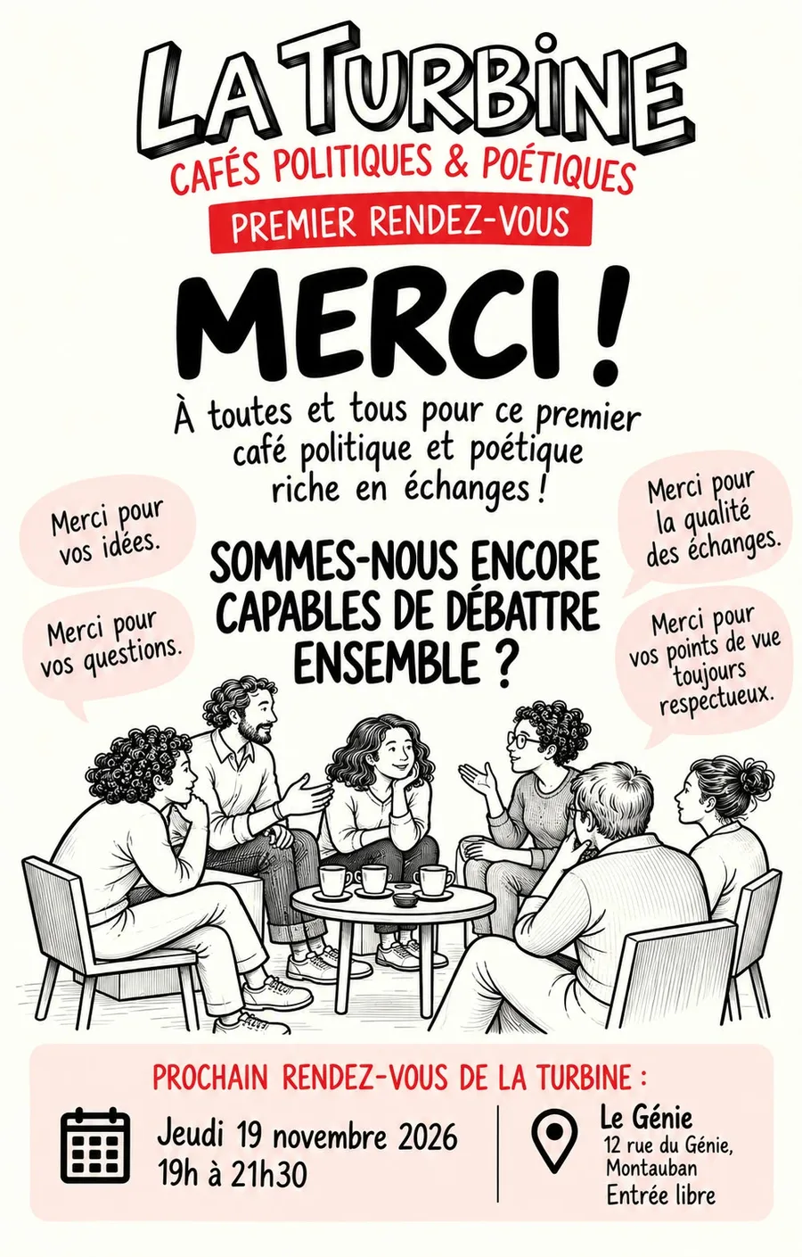 Affiche de remerciement après le premier café